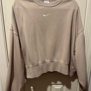 Nike Women's Phoenix Taupe Crop Sweatshirt with White Swoosh oversized medium